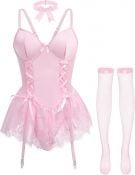 4-Piece Babydoll Set With Choker Assorted Colors