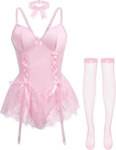 4-Piece Babydoll Set With Choker Assorted Colors