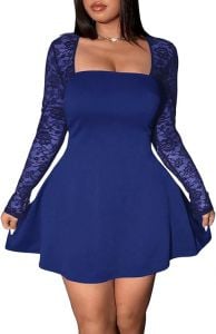 Swing Dress With Lace Long Sleeves Asst. Colors