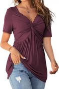 Fuchsia Knotted Short Sleeve Blouse