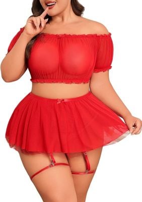 Three Piece Mesh Skirt And Top Set