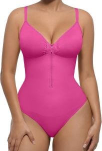 Pink Zip Up Sculpting Bodysuit