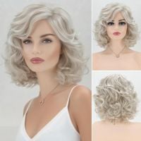 Vintage Glam Curly Bob Silver Grey
