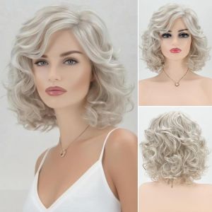 Vintage Glam Curly Bob Silver Grey