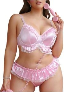 Pink Satin Bra And Panty Set