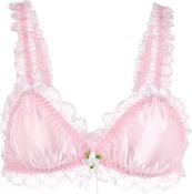 Pink Satin Bra With Lace