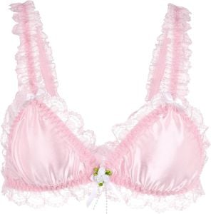 Pink Satin Bra With Lace