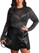 Black Glitter Blouse With Mock Neck Top