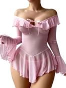 Pink Sheer Mesh Babydoll Set