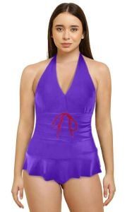 Tucking Halter One Piece Swimsuit With Skirt Assorted Colors