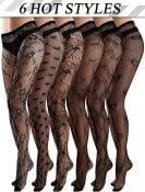 6 Pair Plus Size Mesh Pantyhose Black