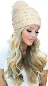Cream Knit Hat With Built In Wig